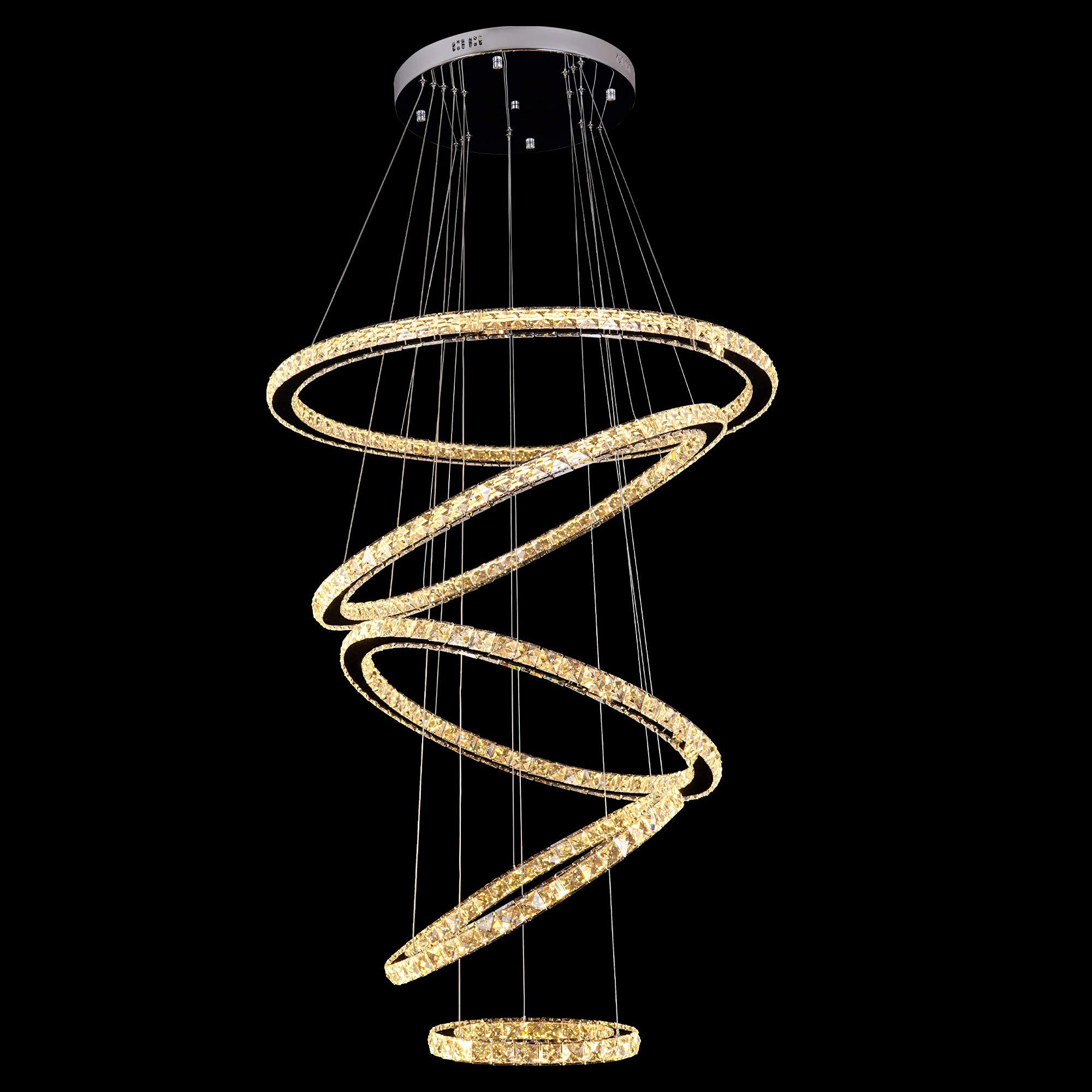 MEEROSEE Crystal Chandeliers Modern LED Ceiling Lights Fixtures Pendant Lighting Dining Room Chandelier Contemporary Adjustable Stainless Steel Cable 5 Rings Warm White D31.5"+27.6"+23.6"+19.7"+11.8"