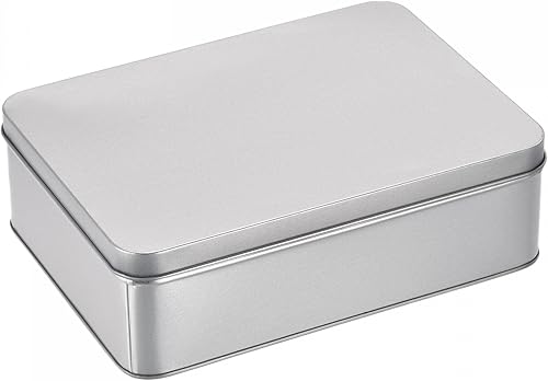 uxcell Caja de lata de metal, 8.66 x 6.3 x 2.72 pulgadas, contenedores de almacenamiento vacíos rectangulares con tapas, tono plateado
