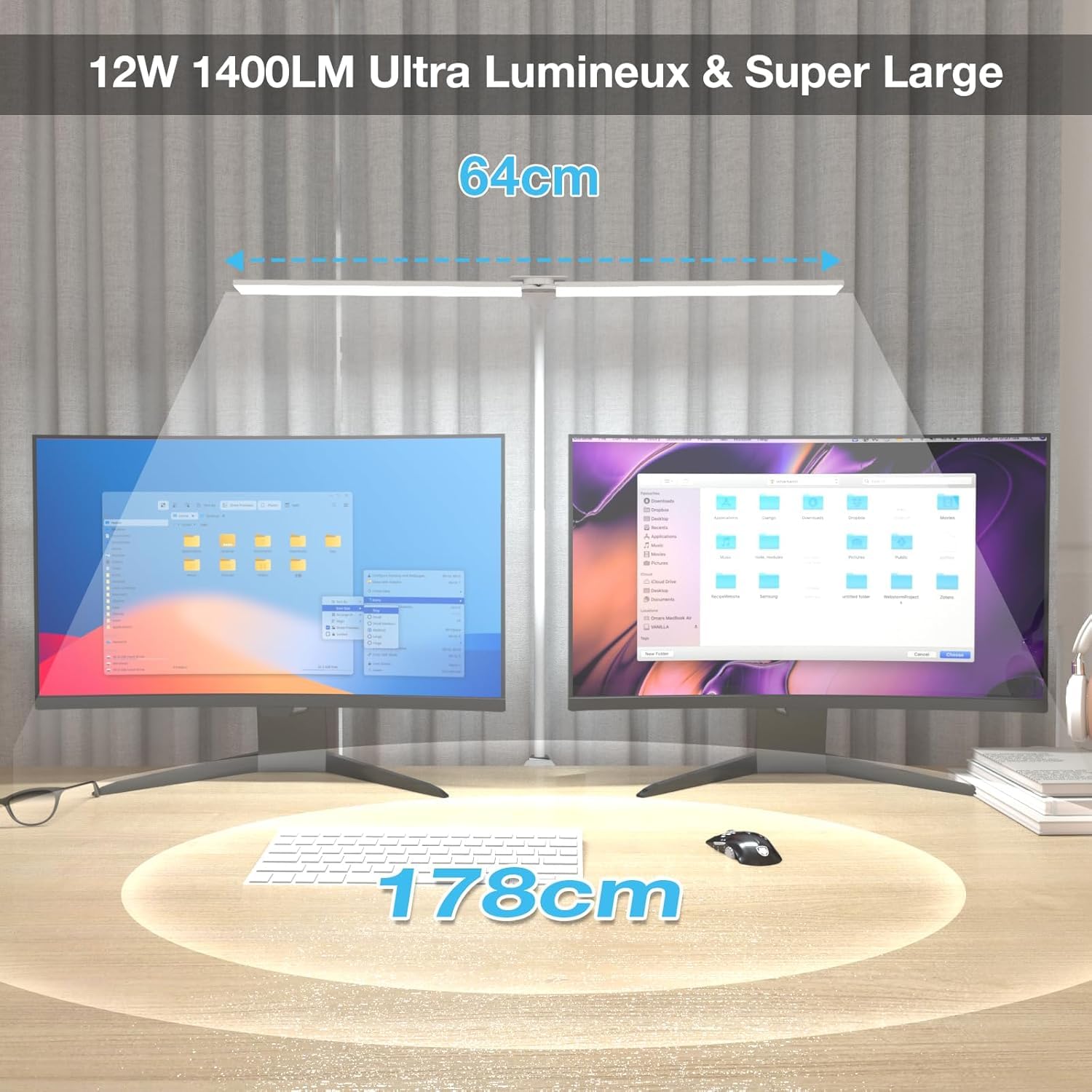 Hensam Lampe de Bureau LED Puissante Dimmable, 5 Modes de Couleur, Protection Yeux, Blanc