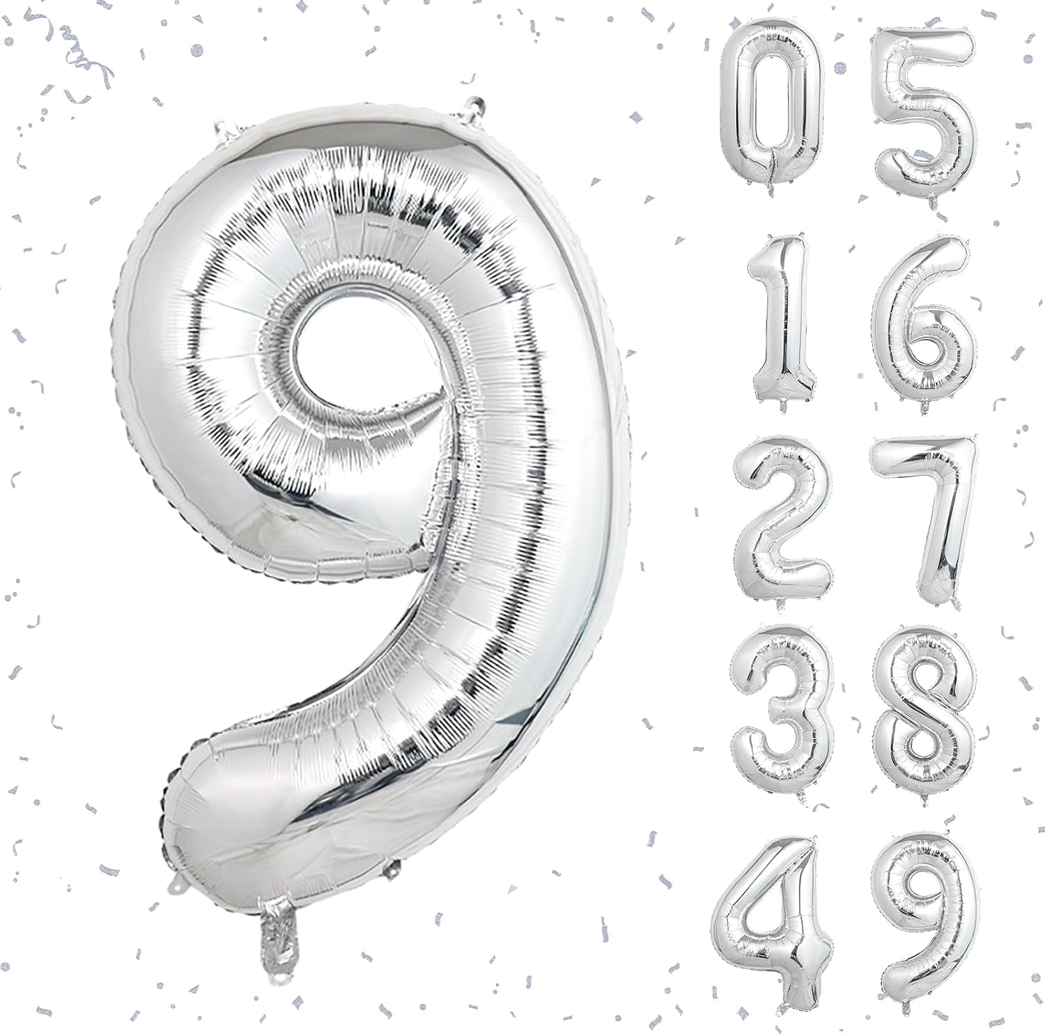 32 In Silver Large Numbers Balloons 0-9, Self Inflating Number 9 Balloons for Boys Girls, Big Silver Digit 9 Balloons for Women Men Birthday Party