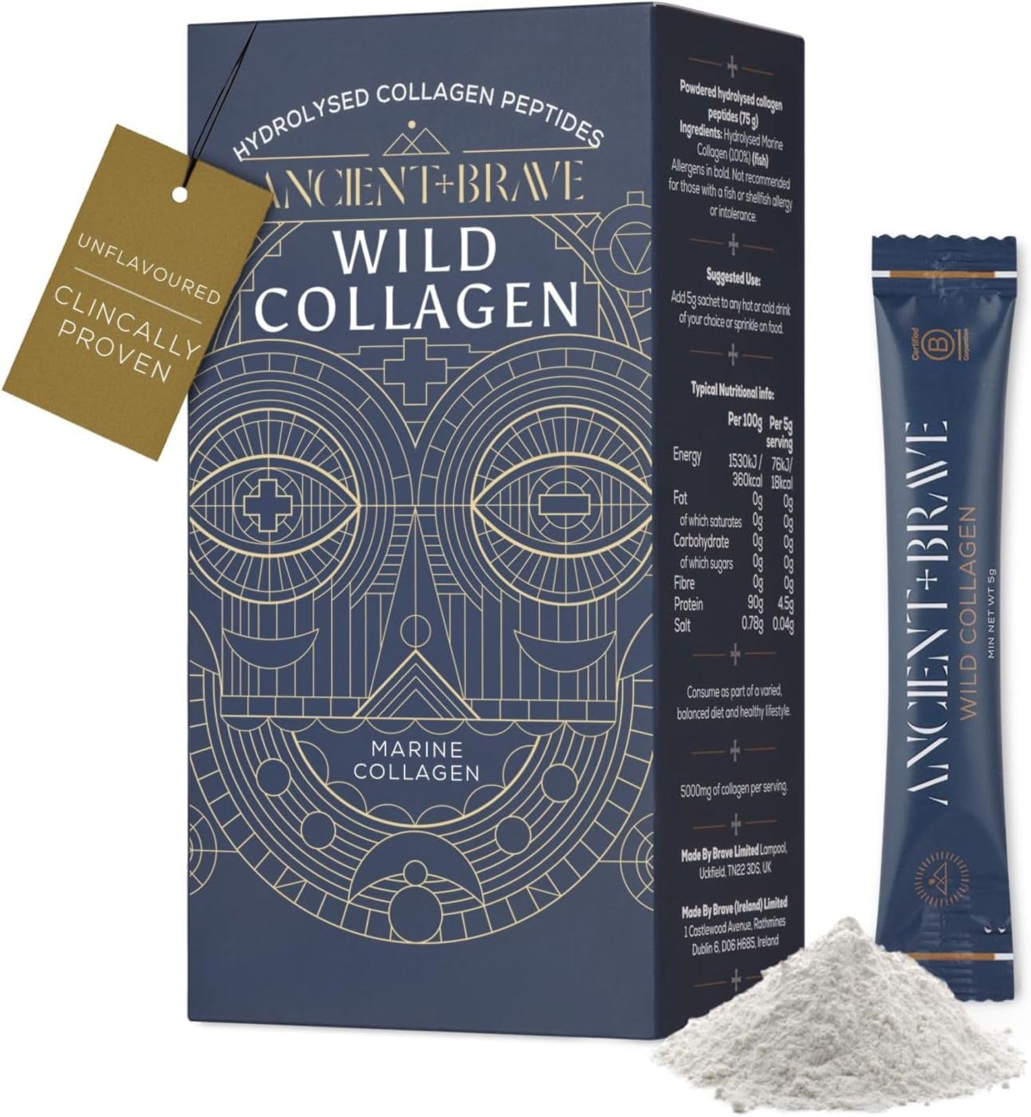 Wild Collagen Sachets 15 x 5g - Marine Collagen Powder (Fish) - 100% Hydrolysed Collagen Peptides (Type I) - High Protein, Fasting and Keto Friendly - Neutral Tasting - 15 Day Supply