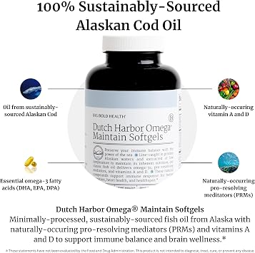 BIG BOLD HEALTH Dutch Harbor Omega Maintain Softgels - Premium Alaskan Cod Liver Oil (120 Count) - Sustainably Sourced Omega-3 Supplement with EPA, DHA, DPA - Natural Vitamins A & D - MSC Certified