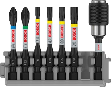 Bosch Professional Accessories Accessories 7-piece screwdriver bit set (Impact Control, T/PZ/PH bits - Length: 25 mm, universal holder Quick Release, Pick and Click, hammer drill accessory)