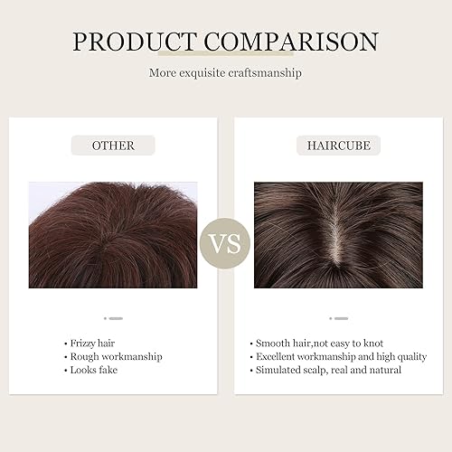 Miniatura 6 de HAIRCUBE Pelucas cortas rizadas marrones con flequillo, pelucas onduladas estilo Bob para mujer, pelucas sintéticas resistentes al calor