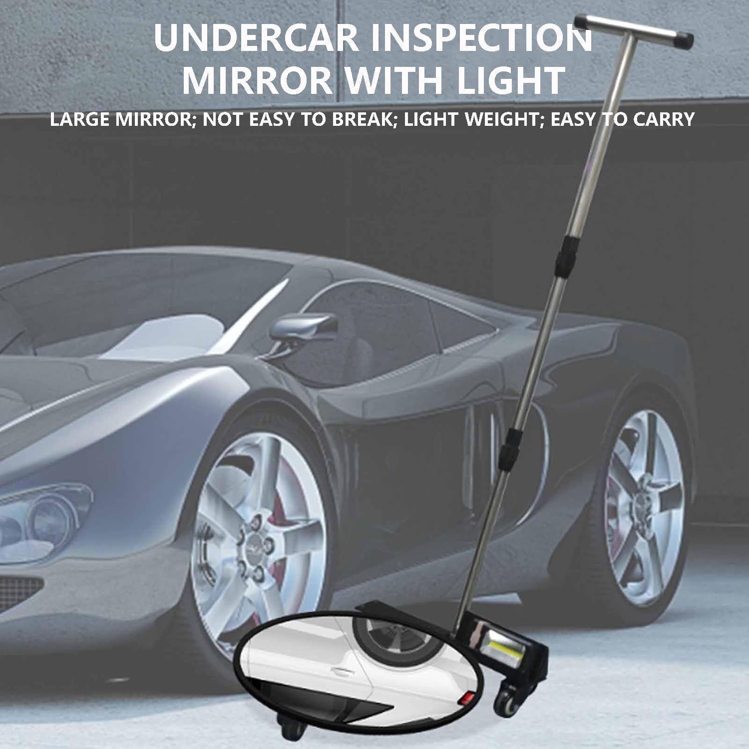 Espejo de Seguridad para inspección de vehículos, Espejo de inspección de automóviles, con Varilla de extensión giratoria y luz LED de Relleno, Aumento HD 2X.