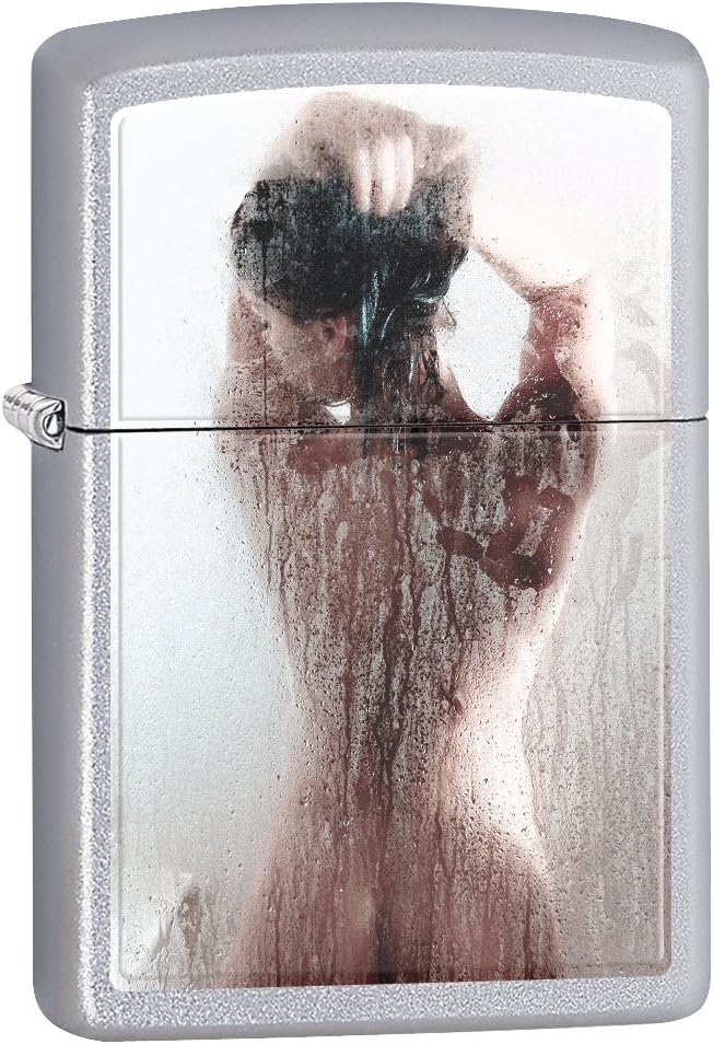 Zippo Lighter: Nude Girl in The Shower - Satin Chrome *Sexy Pin-up Girl* 75348