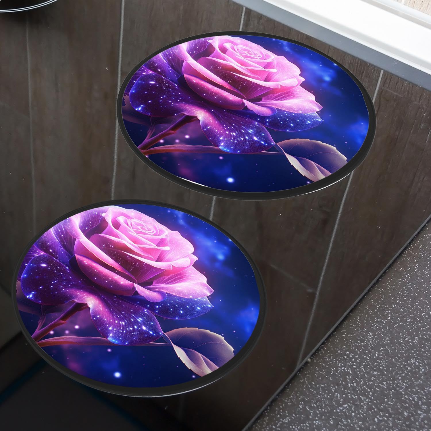 Sparkling Rose Flower Gladiolus Blossom Shiny Stars Floral Print Design Set of 4 Stove Burner Covers - Premium Round Electric Stove Range Protectors,8 IN & 10 IN