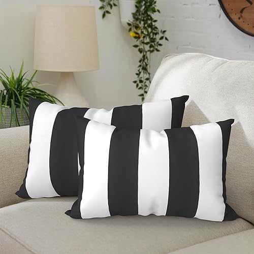 Paquete de 2 almohadas lumbares impermeables para exteriores con rellenos, 12 x 20 pulgadas, almohada decorativa rectangular para patio, hogar,