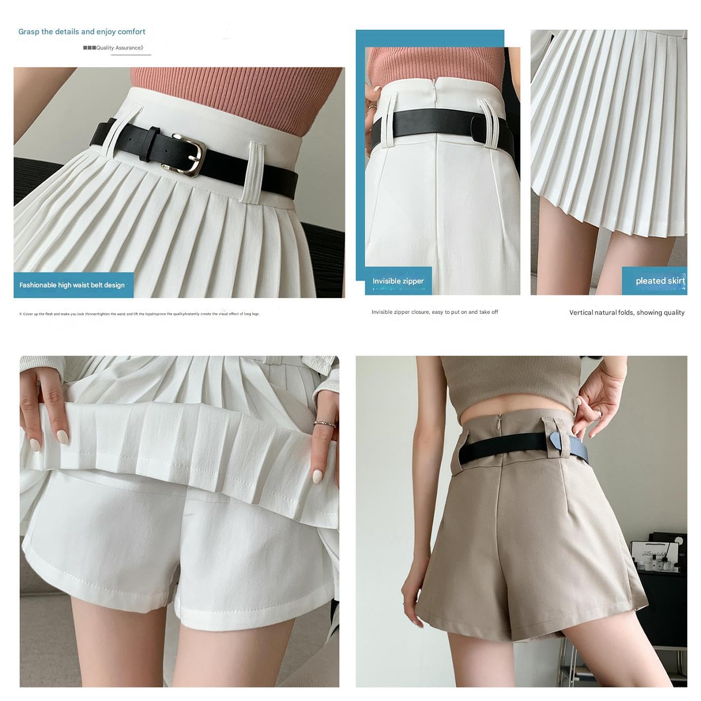 Damskie spódnice damskie plisowana krótka spódnica z wysokim stanem moda szczupła uniwersalna z podszewką i wygodna plisowana-biała-XL