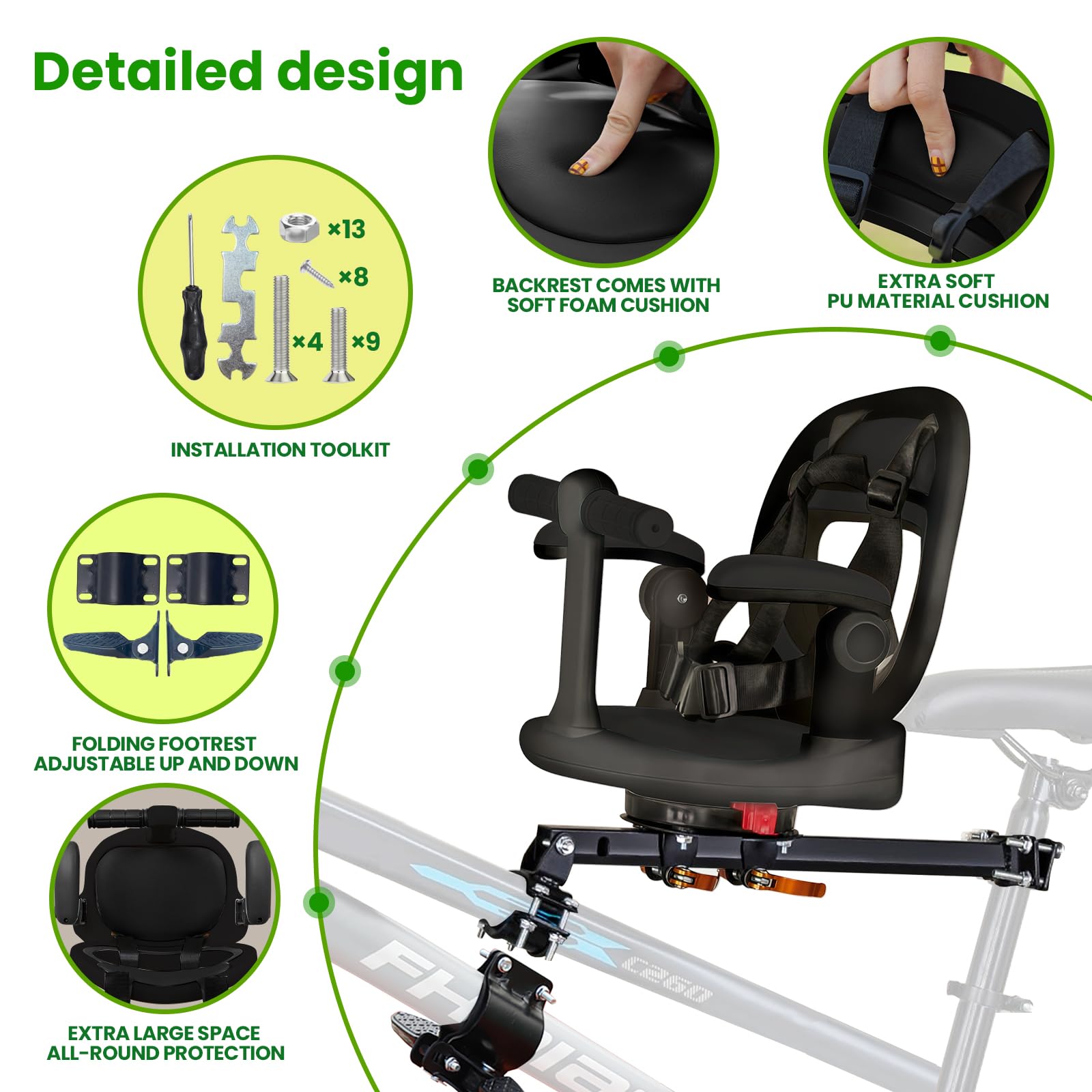 auvstar Asientos De Bicicleta Montados Delanteros para Niños,Asiento Infantil para Bicicleta De Montaña,Infantil Delantero Plegable