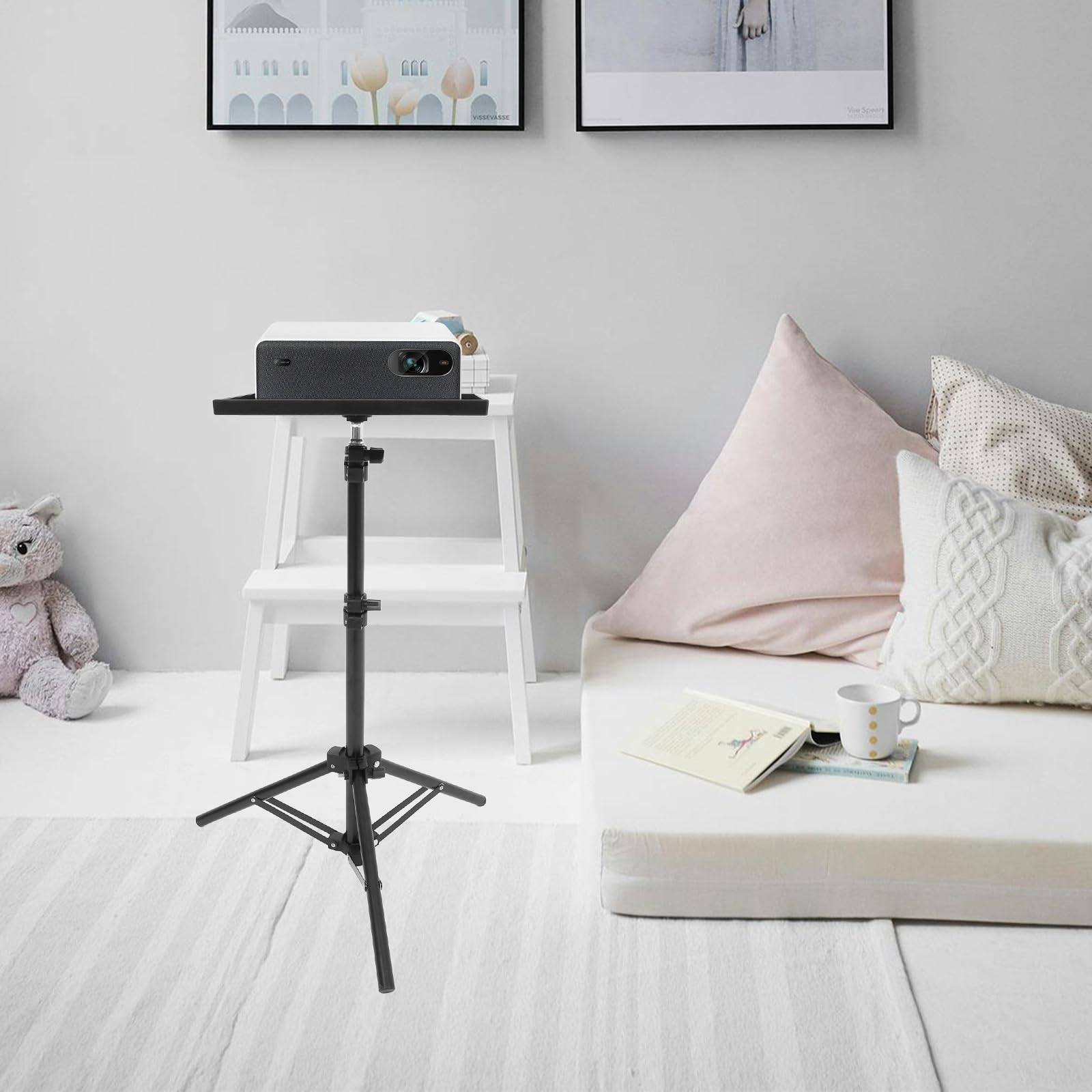 Trepied Projecteur Réglable avec Plateau, Support Haut Stable en Abs et Fer, Trépied pour Caméra et Mobile, pour Discours