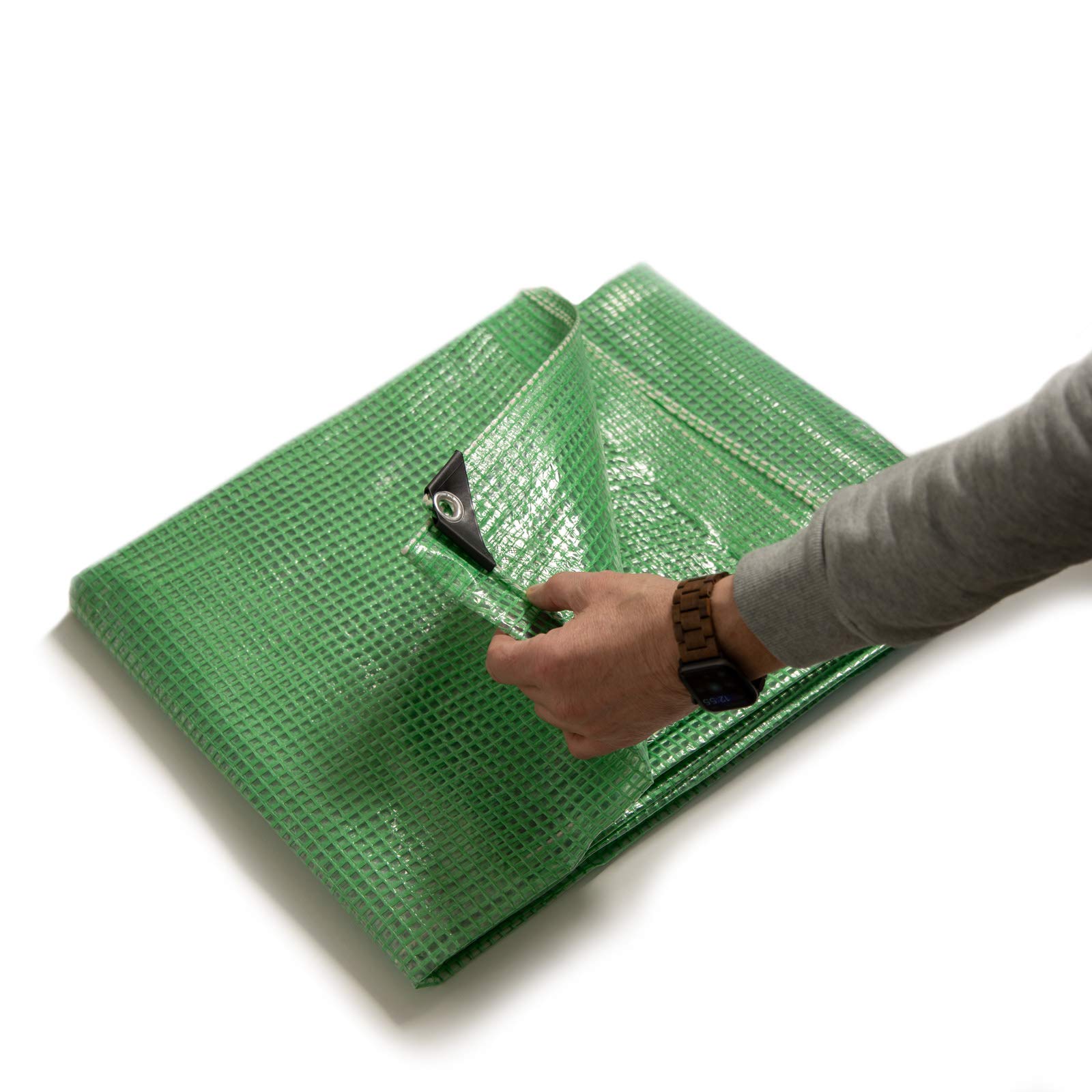 Floordirekt Leno Tarpaulin | Fabric Tarpaulin 2 Colours | Protective Tarpaulin Boat Tarpaulin Wooden Tarpaulin with Eyelets for Pool Car Garden Furniture Waterproof (1.5 x 6 m - 140 g/m², Green)