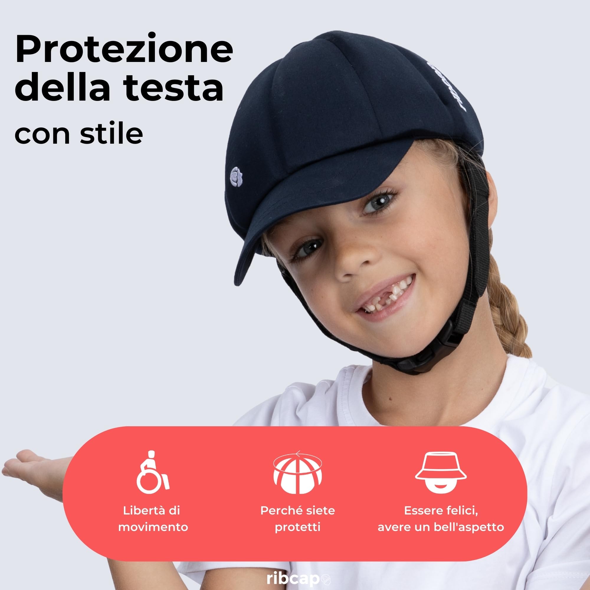 Ribcap Casco Medico per Bambini | Berretto da Baseball con Cinturino per Il Mento | Midi/Maxi 19,5-24,5 cm | Casco Protettivo Morbido per l'epilessia | Casco Protettivo per Le convulsioni