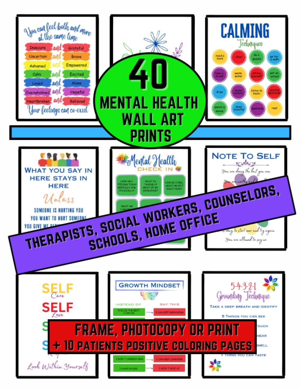 40 MENTAL HEALTH WALL ART PRINTS: For therapists, counselors and social workers