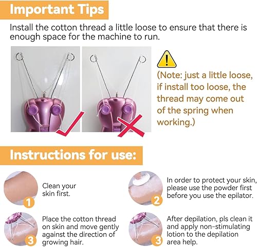Miniatura 4 de EC VISION - Removedor de vello facial eléctrico para mujer, depiladora de belleza para mujer, depiladora facial de algodón (rosa)