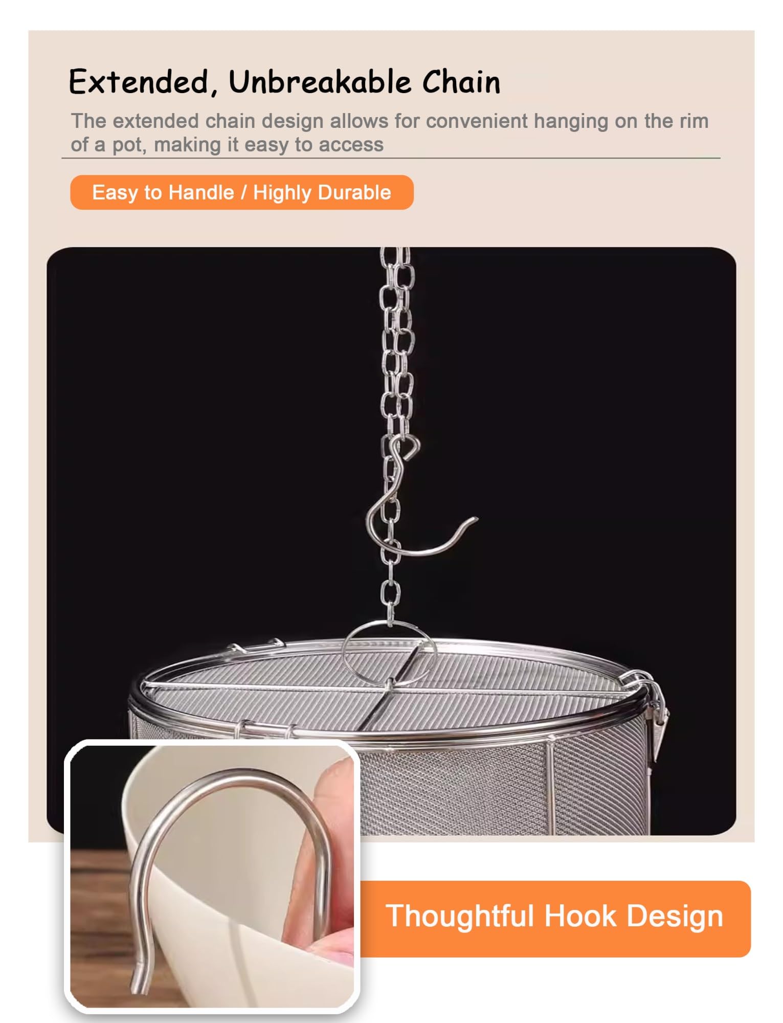 Tee-Ei aus Edelstahl, 9,8 cm, Tee-Ei zum Kochen und Brauen, integriertes Haken-Design für einfaches Herausnehmen, perfekt für losen Tee und Gewürze