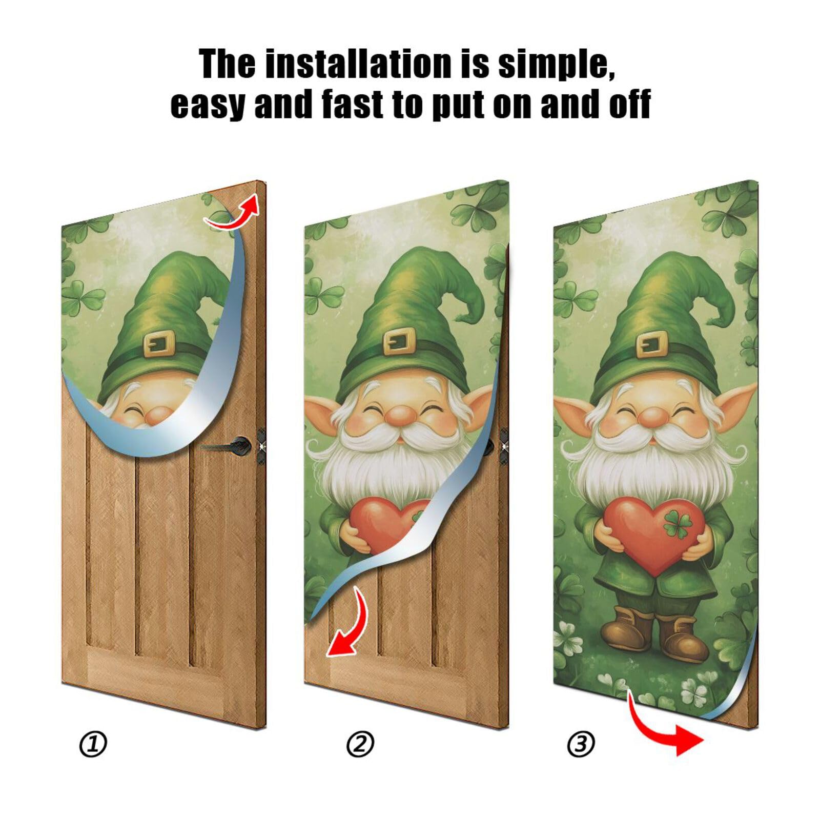 FLildon Green Gnome St Patrick's Day Door Cover Decoration, Party Accessory Porch Decor for Festive Ornament Room Door Covers 35 x 79 Inch