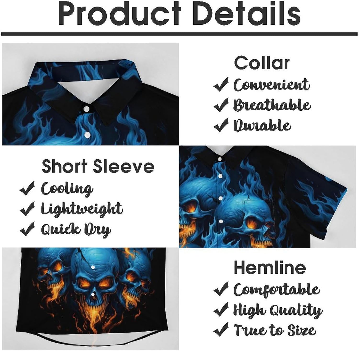 Men's Button Down Shirt with Skull Cool Graphic Casual Hawaiian Beach Shirts - Image 5
