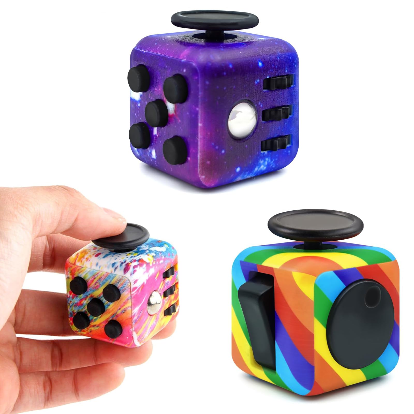 3 Pcs Fidget Cube, Stress Relief Toys for Adults, Magic Cube Hand-held, Killing Time Infinity Fidget Toy (Multicolour)
