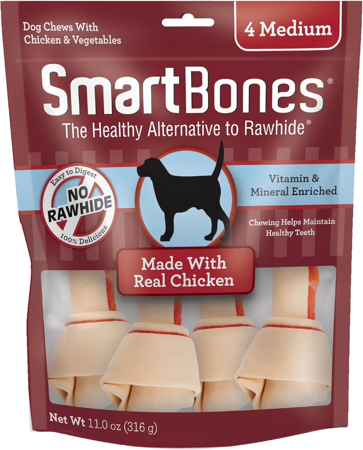 SmartBones Small Chews, Chicken, Treat Your Dog to a Rawhide-Free Chew Made with Real Meat and Vegetables, 6 Count (Pack of 4)