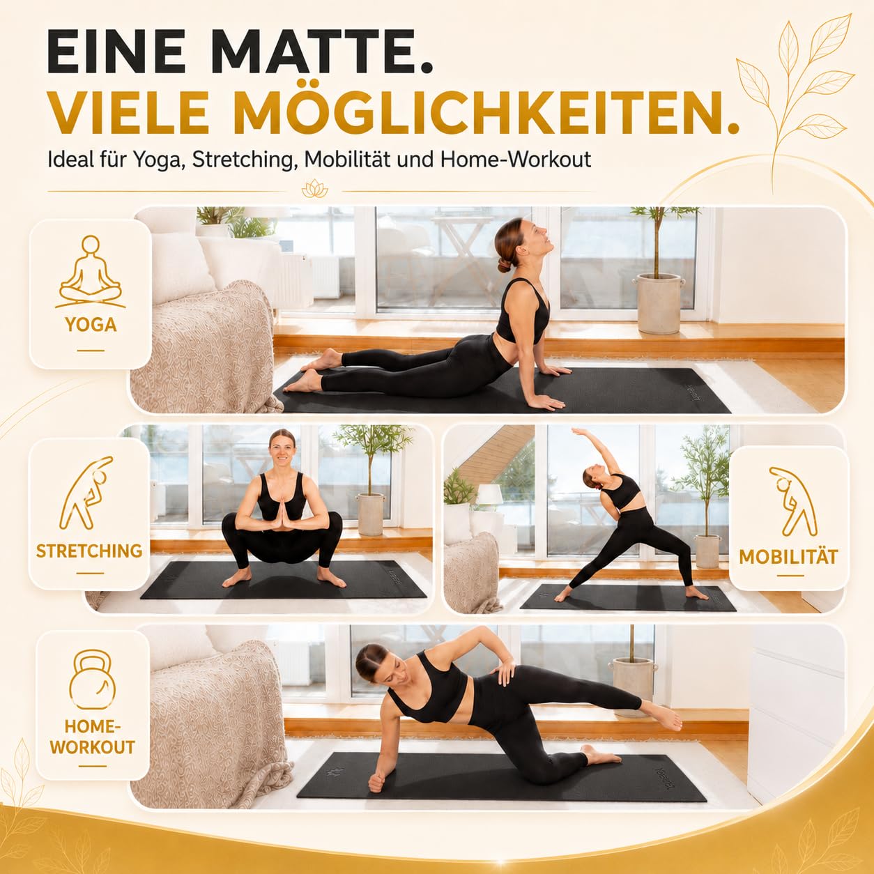 Yogamatte inkl. Tragetasche & Video Kurs I Yoga Matte rutschfest I weiche Gymnastikmatte I Sportmatte 183x60cm I Fitnessmatte I Pilatesmatte 6mm Dick