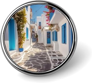 Round Metal Lapel Pin, Aluminum Alloy, Greece Street | Fashion Brooch Badge for Shirts, Jackets, Hats, Enamel Lapel Pins for Men Women, Accessory Gift for Daily Wear & Events