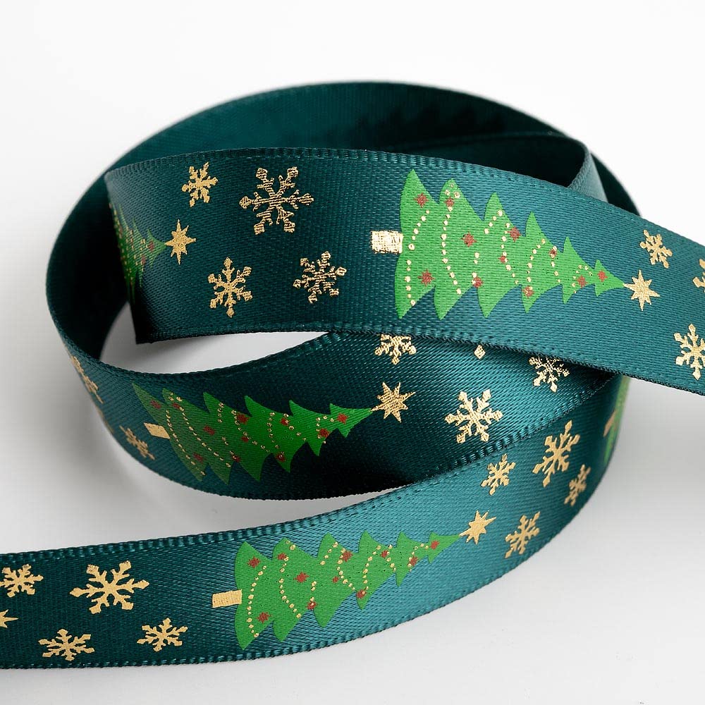 Italian Options Christmas Tree Snowflake Satin Ribbon for Gift Wrapping, Christmas Ribbon for Crafts, Wreaths, Décor, Tree Decorations, Cards, Fabric Ribbons, Taupe, 16mm x 5 Metre Roll