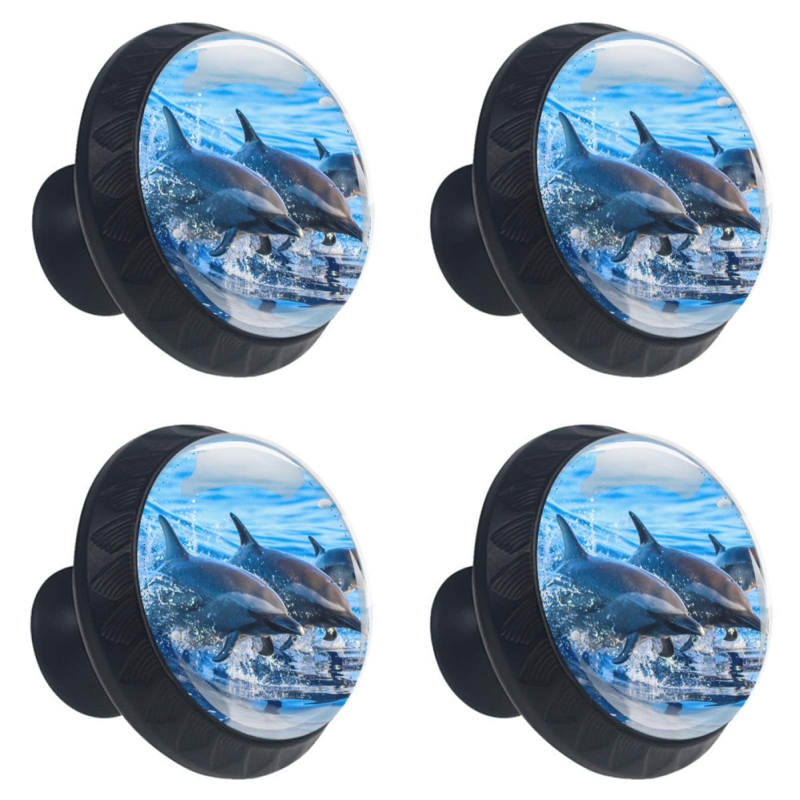 Boutons de meuble ronds en verre bleu 30 mm poignée placard cuisine motif plage