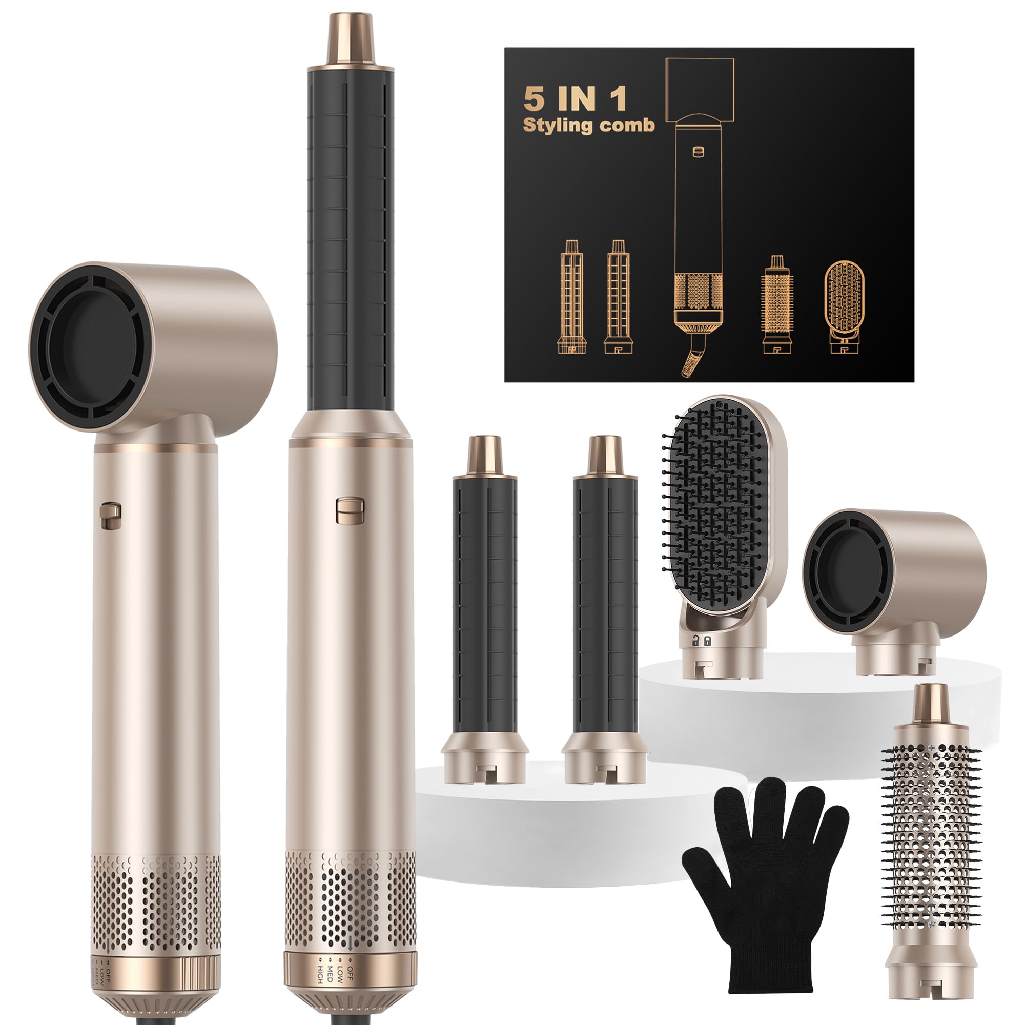 OKWRAP Asciugacapelli 5 in 1 Air Styler Hairstyler Spazzola ad Aria Calda