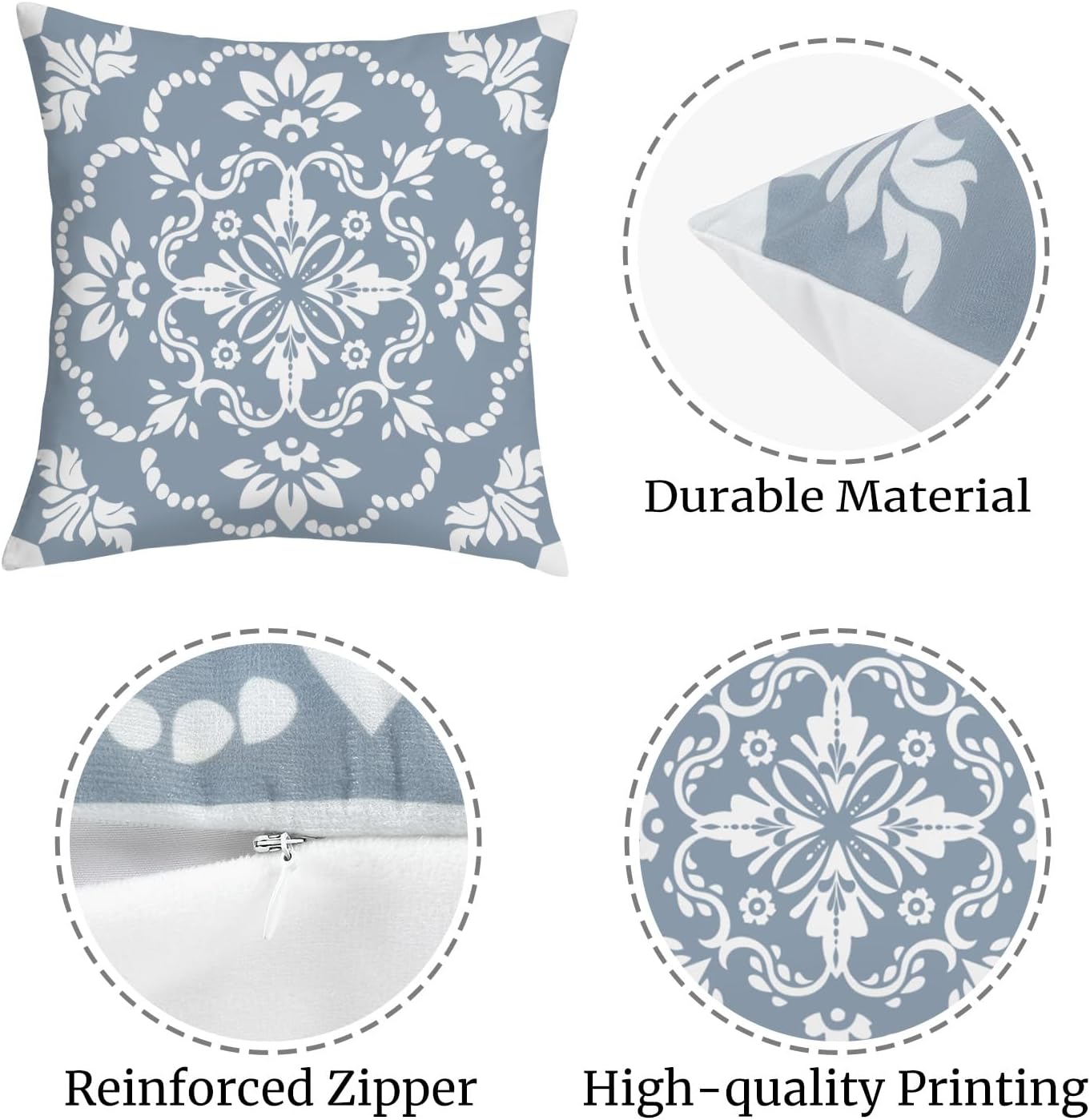 Vintage Damask Floral Throw Pillow Covers 18x18 Inch Set of 4 Geometric Minimalist Flower Cushion Covers Home Decor for Couch Cushion Cases - Image 6