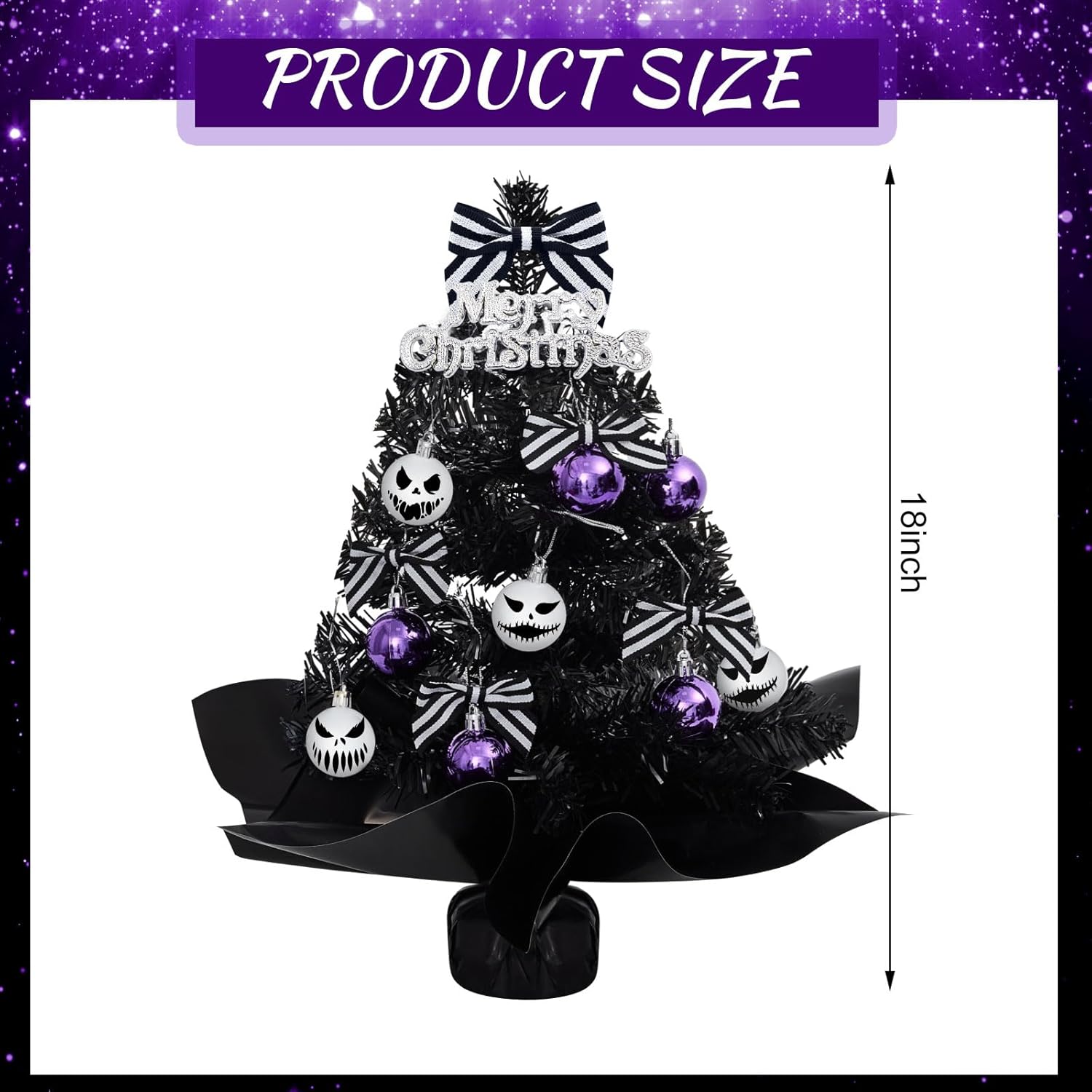 Syhood 1 Pack 18 Inch Mini Black Christmas Tree Set with Lights Christmas Small Tabletop Tree Decoration for Holiday Home Office Xmas Party Desktop Decor