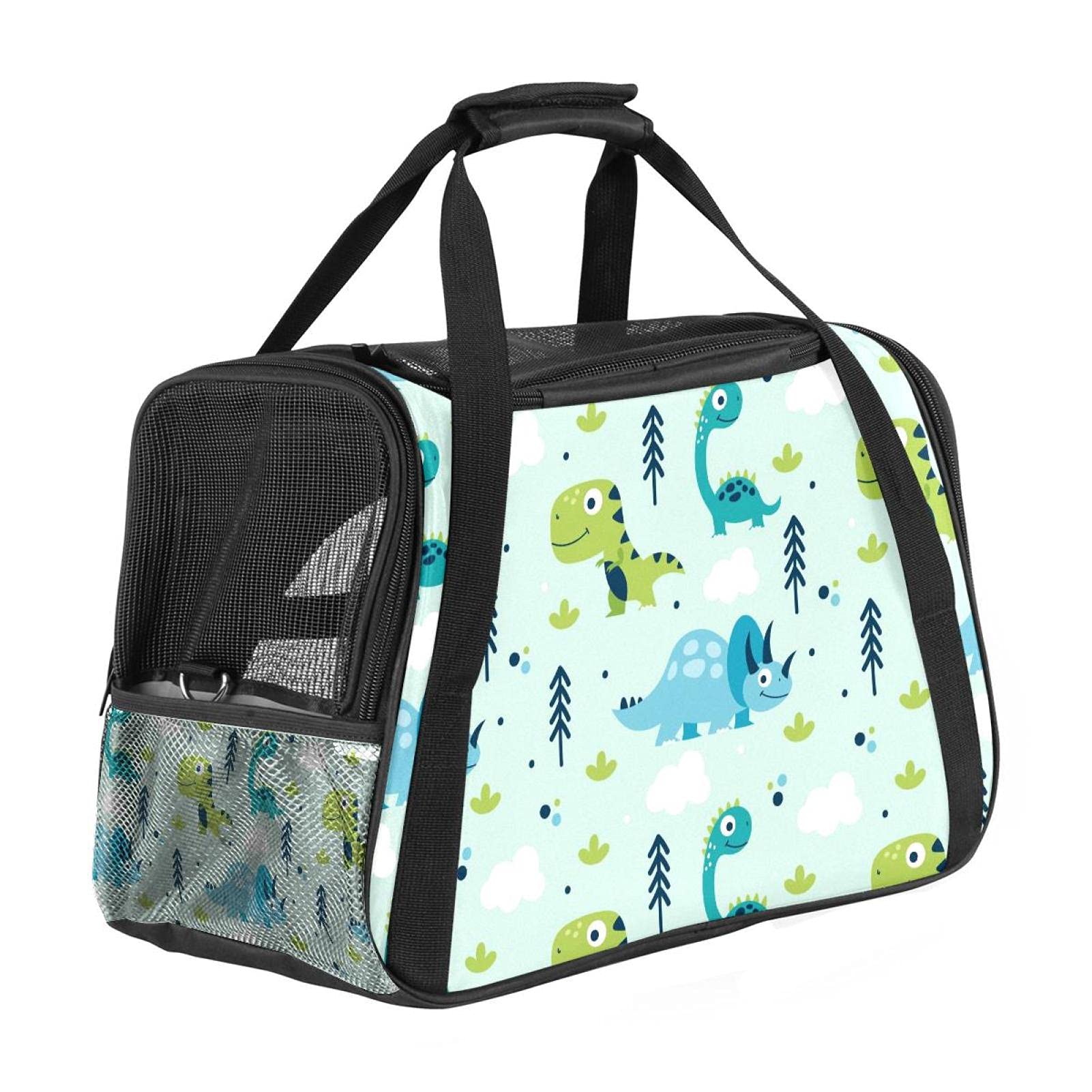 Sac de transport pliable animaux bleu vert dinosaure nuage pour chat et chien