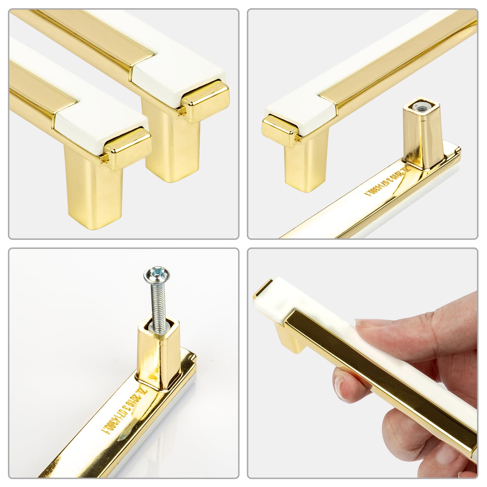 KOVNISE 2 PCS Cabinet Pulls Zinc Alloy Plating Process Simple Modern Style Light Luxury Drawer Pulls for Cabinet Golden White Cabinet Door Knob for Cabinet Drawers and Wardrobe Doors Drawer (96mm) - Image 4