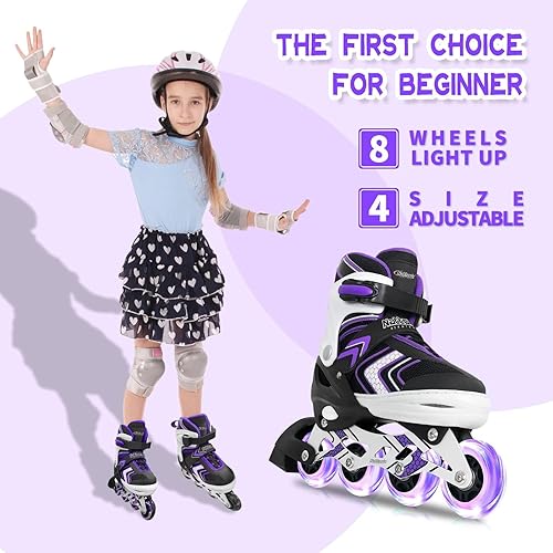 Miniatura 7 de Nattork Patines en línea ajustables para niñas y niños con ruedas completamente iluminadas, patines en línea para principiantes para niños y jóvenes