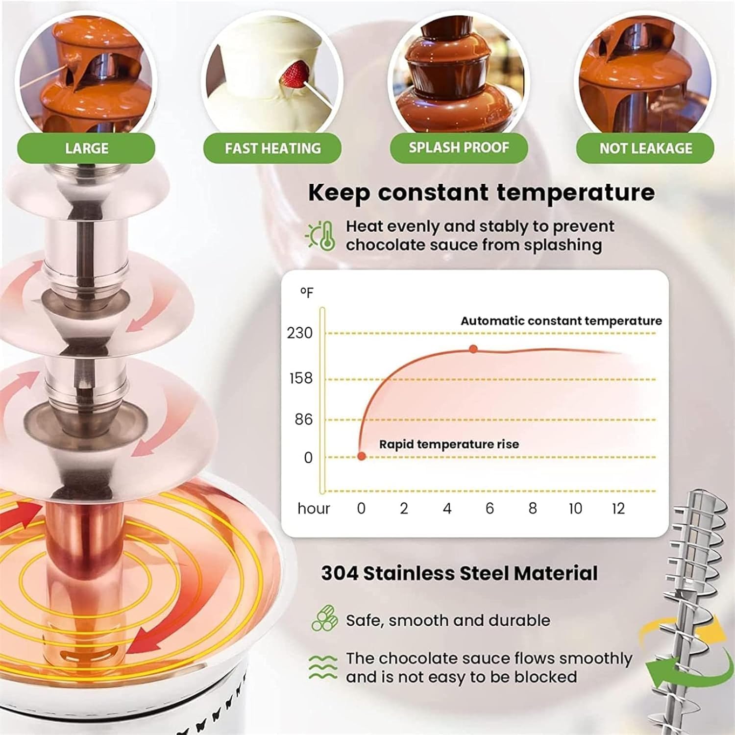 Fuente de Fondue de Chocolate, Fuentes de Chocolate comerciales, máquina de Cascada de Chocolate Grande de 5 Niveles, Torre de Fondue de Queso Caliente de Acero in,