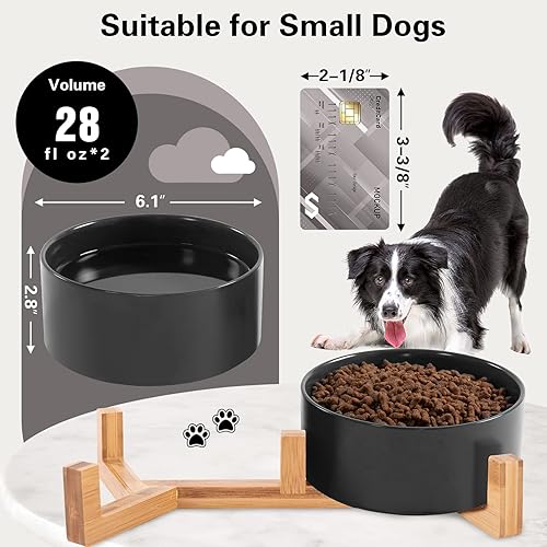 Miniatura 8 de Ihoming Cuencos para gatos, juego de cuencos de cerámica y agua para cachorros, 1 34 tazas x 2, cuencos negros para mascotas con soporte de madera