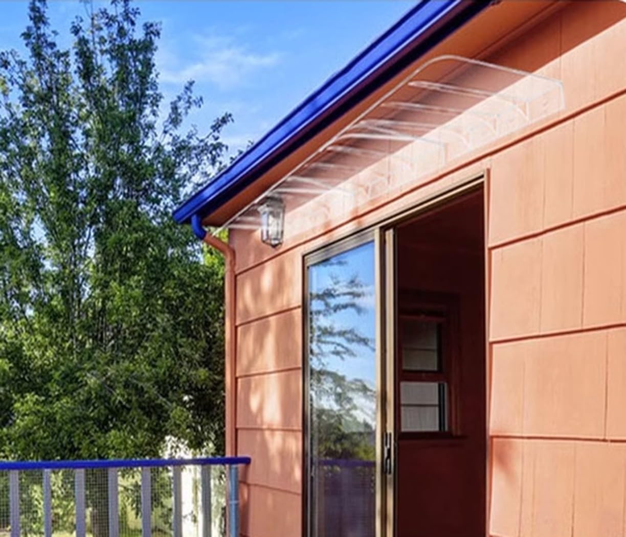 Toldo de puerta marrón 100x40cm techado curvo resistente para lluvia de patio