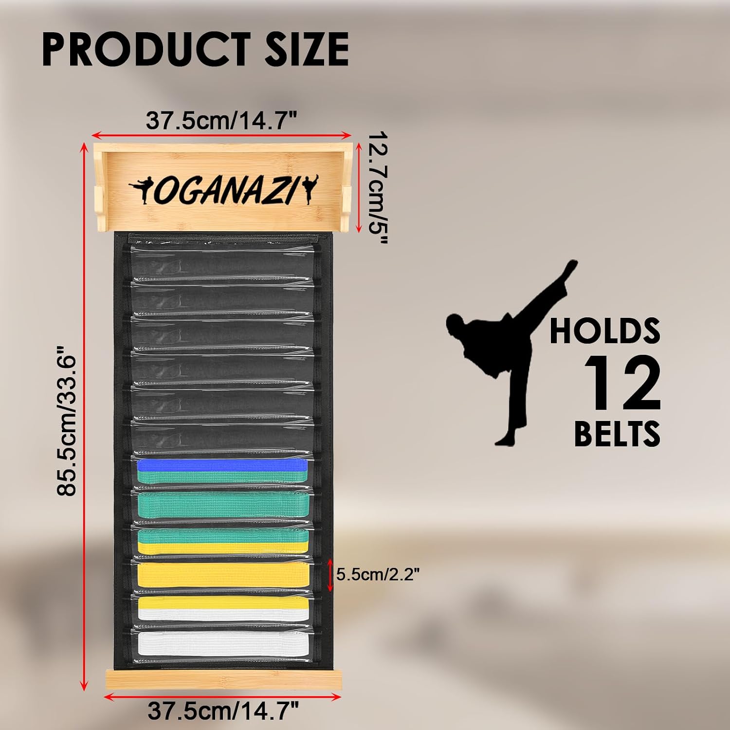 10 Belts Karate Belt Display Rack, Medal Display Case for BJJ, Jiu Jitsu, TKD,Martial Arts Belt Display Holder with Medals Hanger, Taekwondo Belt Display Holder with Trophy/Photo Rack,
