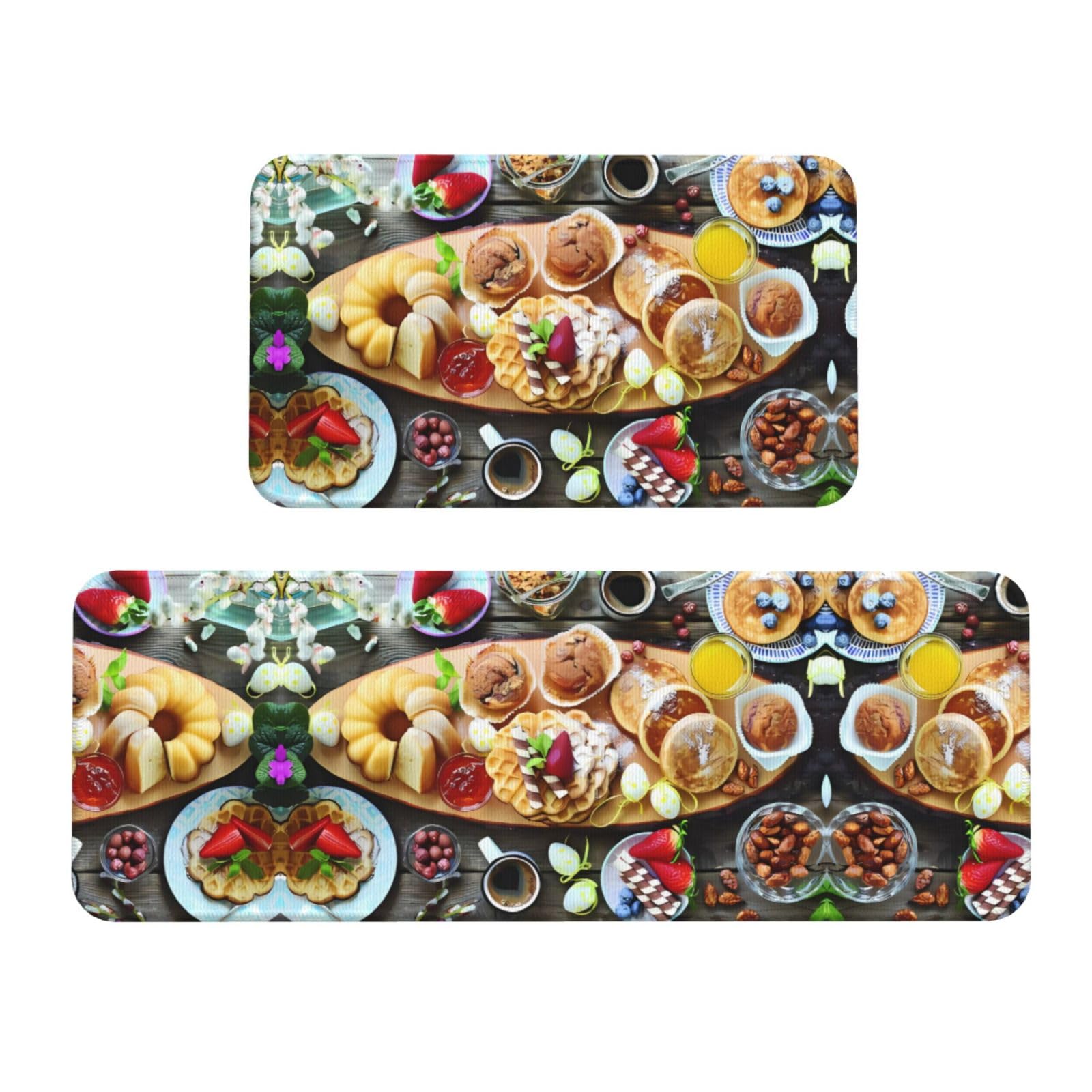 Alfombrillas de cocina antideslizantes con diseño de desayuno para fregadero, juego de 2