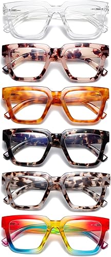 Miniatura 8 de KoKoBin Paquete de 6 lentes de lectura estilo Oprah para mujer, marco cuadrado de gran tamaño, bloqueo de luz azul, cómodos lectores