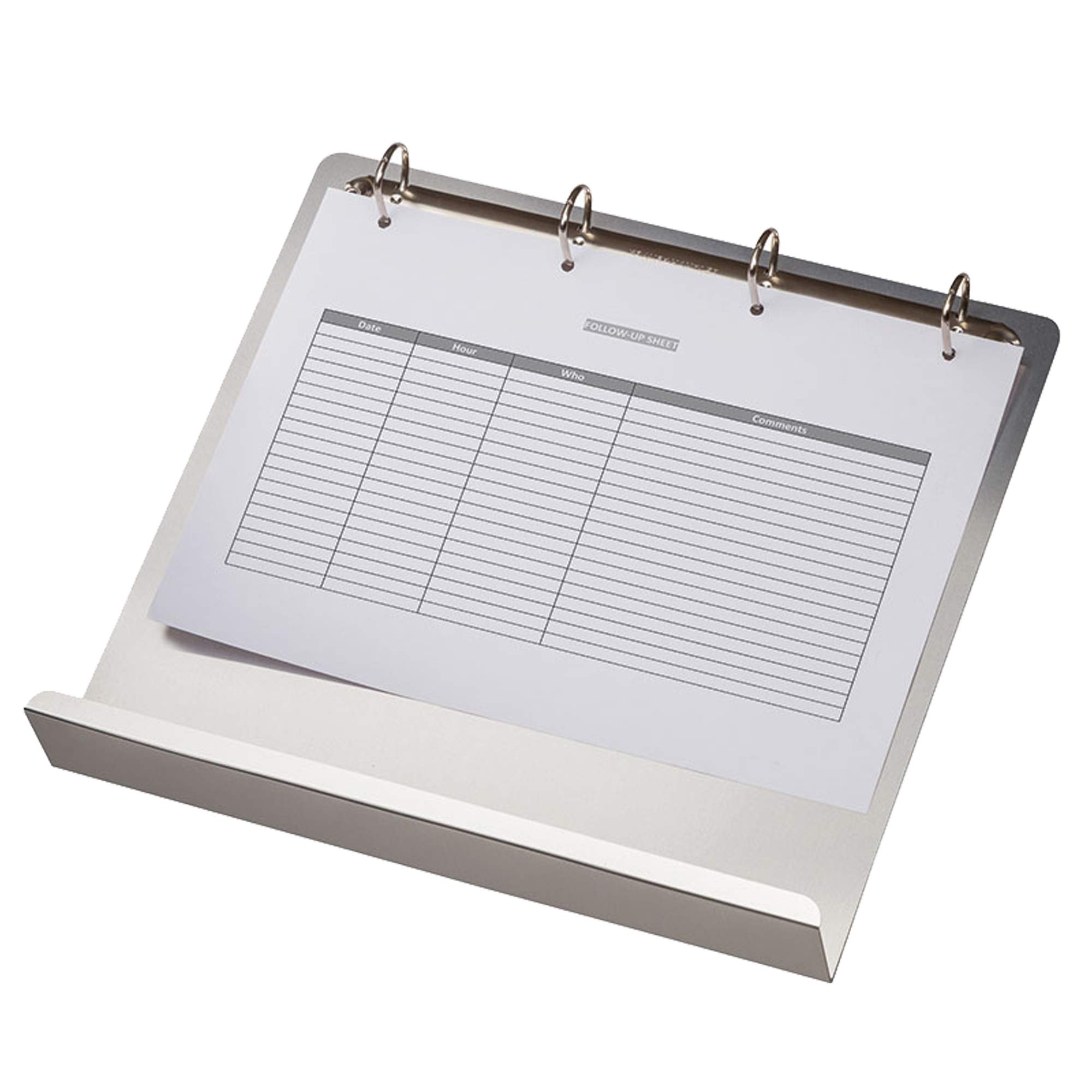Djois, 181111 - Magnetischer Dokumentenhalter aus Aluminium mit 4-Ring-Mechanik und Ablage, DIN A4, Silber, repositionierbar für Whiteboard und Metallflächen, ideal für Lean Management
