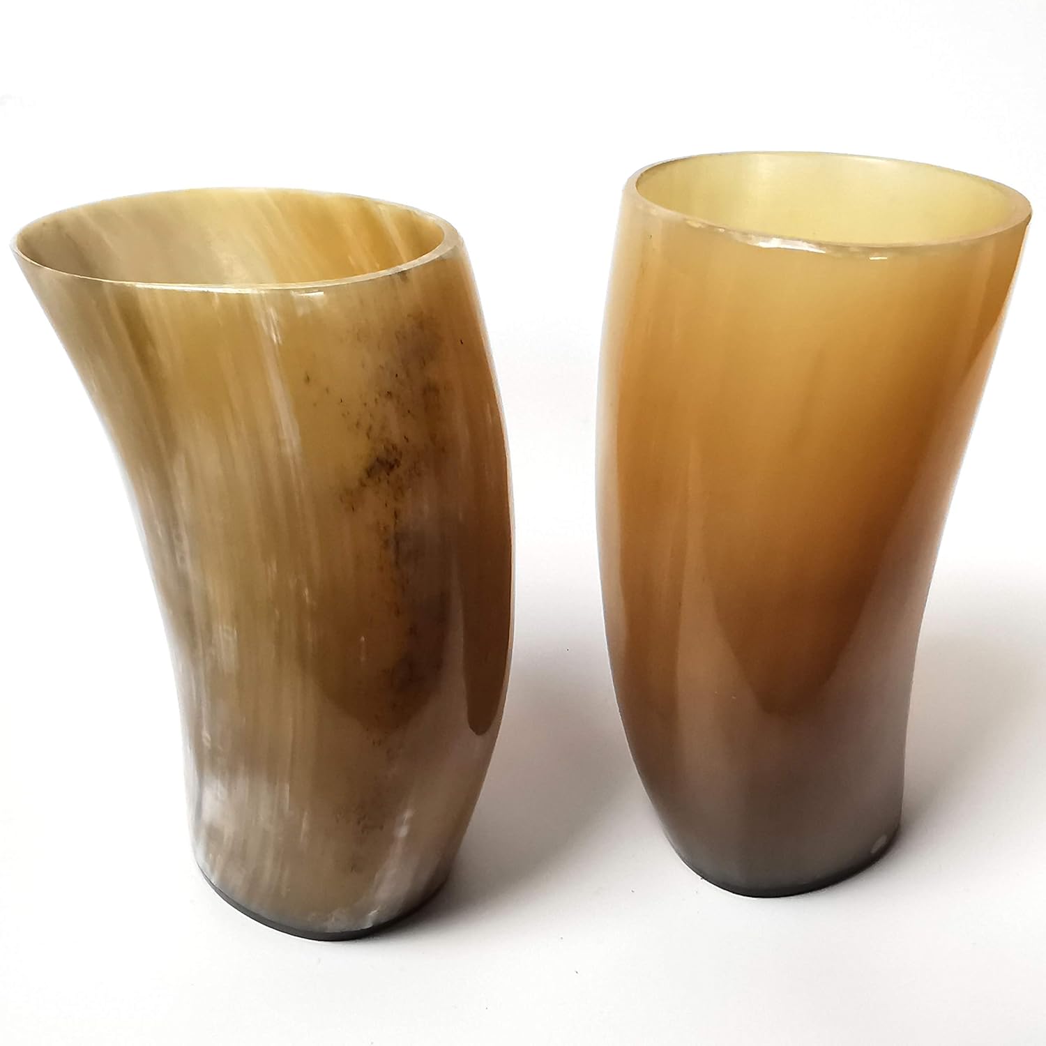 Mythrojan Original Viking Drinking Horn Mug 100% Authentic Beer Glass Set of 2, Natural Ox Horn Tumbler Norse Medieval Tankard Glass Cool Unqiue Tumbler Pack - 250ML