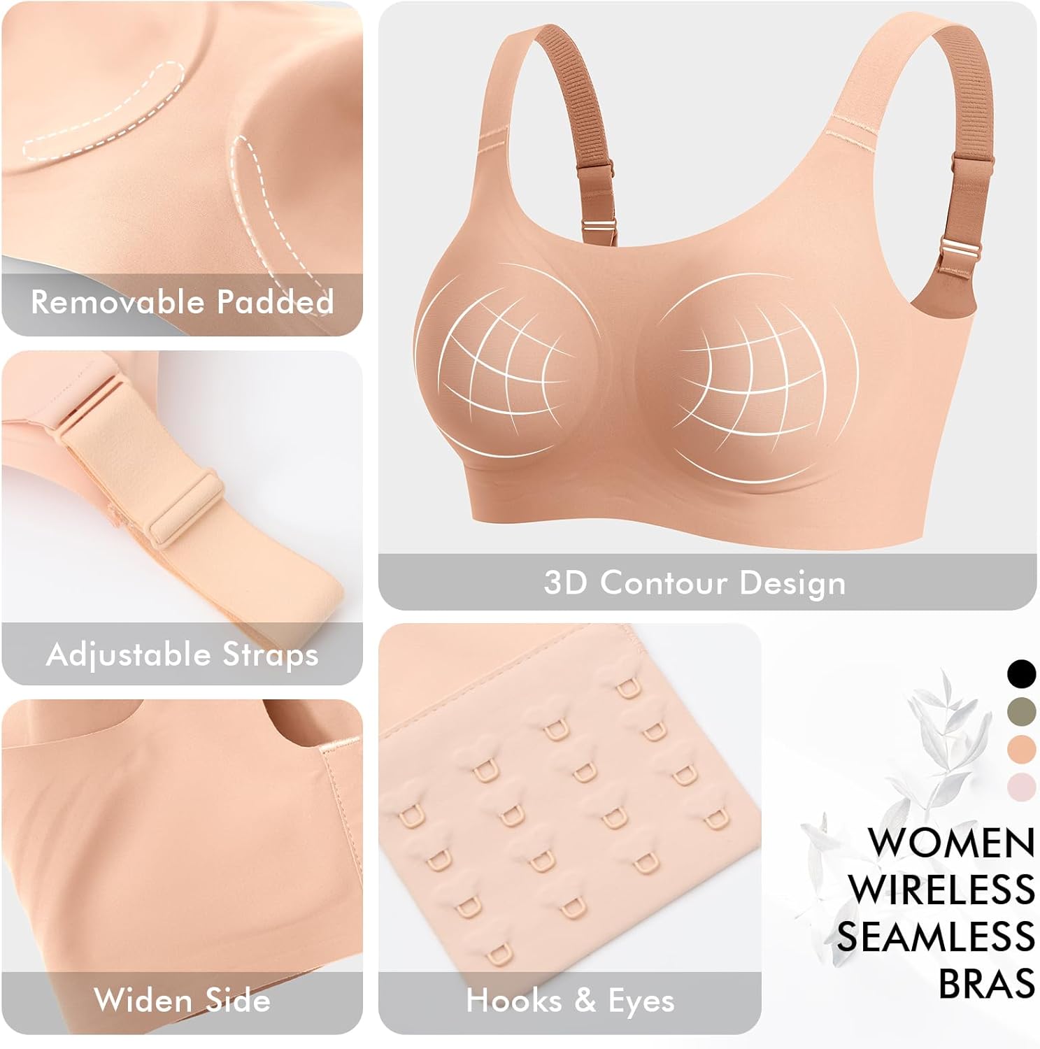 Ganado Seamless Wireless Bras for Women Full Coverage No Underwire Supportive Bras Padded T Shirt Bra Comfort Bralette - Image 3