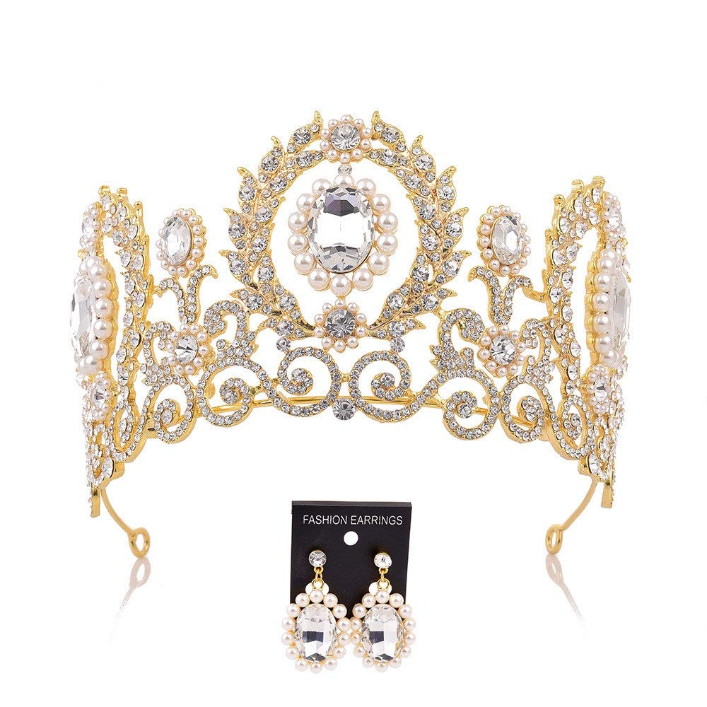 Crown for Women Crown with Earring Beauty Contest Birthday Bridal Prom Pageant Queen for Birthday Prom Party(White)