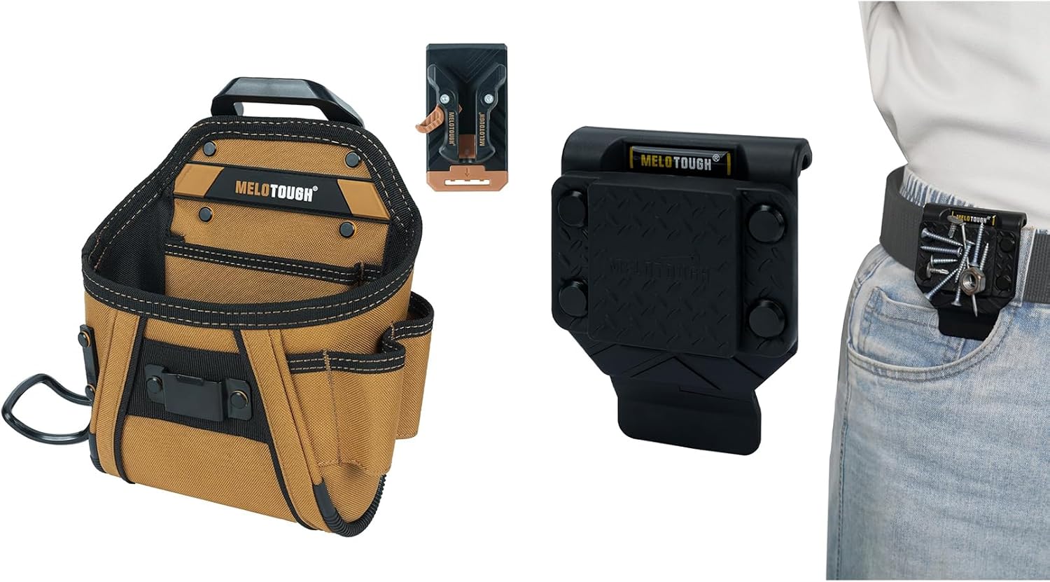 MELOTOUGH Electrican Tool Pouch Belt Clip Nail Work Pouch Tool Belt Pouches Utility Tool Organizer Pouch,Magnetic Tool Holder Strong Magnetic Belt Clip for Screws,Nails,Wrench,Hammer,Pliers