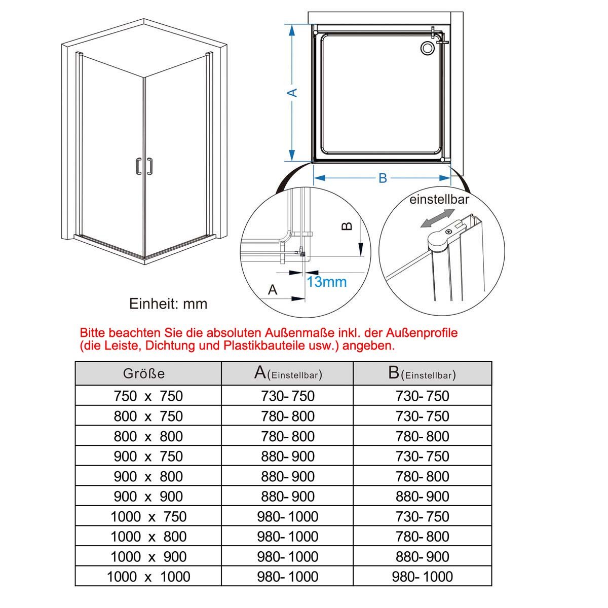 MIQU 90x75 x185cm Eckeinstieg Duschkabine mit 180° Schwenkbare Doppel Schwingtür, Pendeltür Duschwand ESG Glas Rahmenlos Duschabtrennung, Komplett Dusche ohne Duschwanne