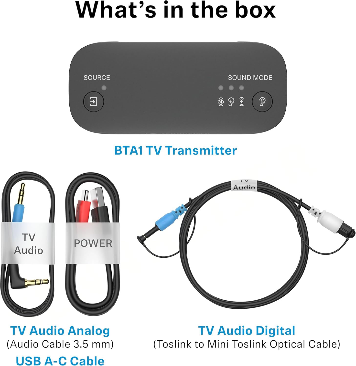 Sennheiser BTA1 TV Transmitter for Bluetooth Auracast Wireless Headphones - Built-in Virtual Surround Sound and Speech Clarity Modes, HDMI, Optical, Analog Connections, up to 50-Meter Wireless Range