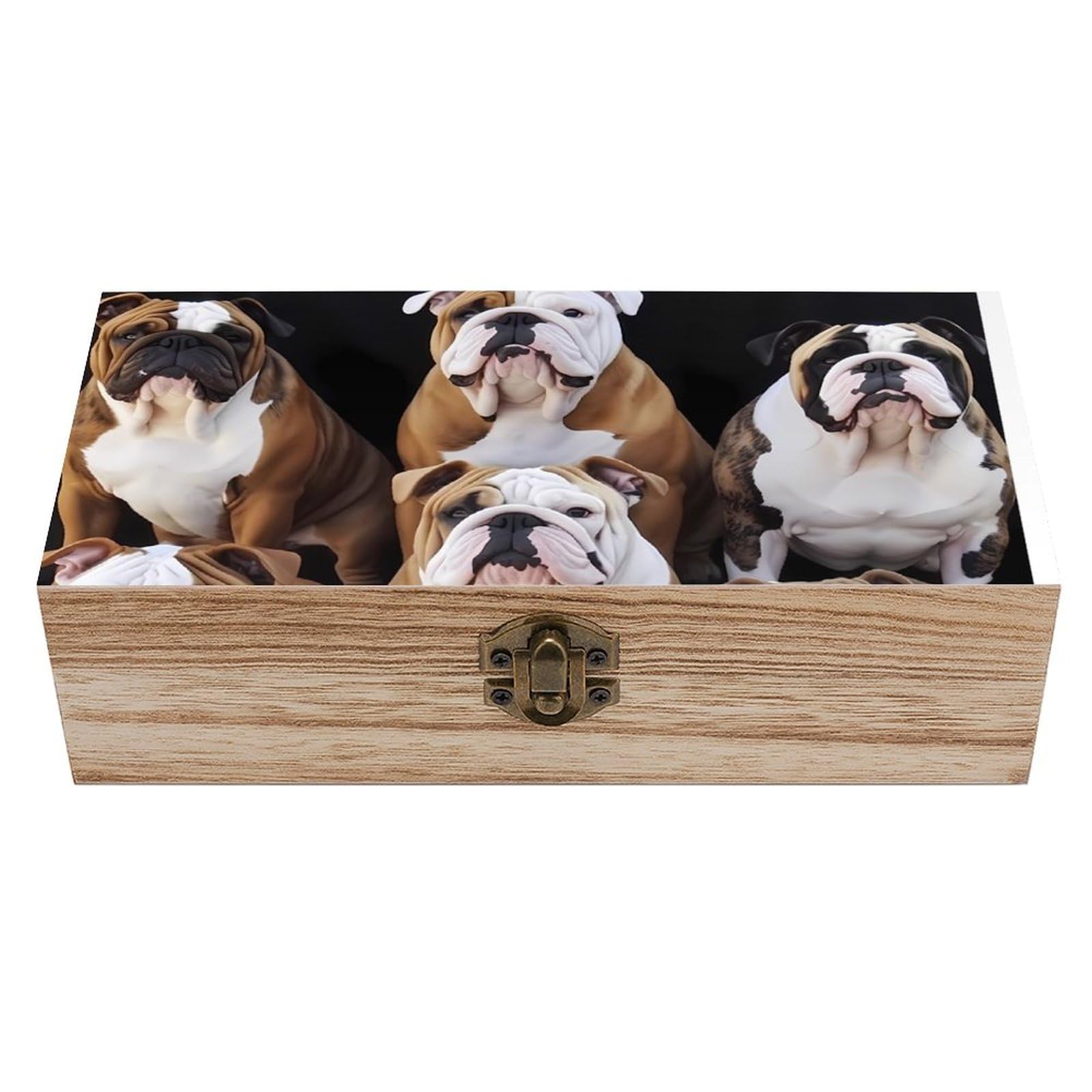Ghbnk Women's English Bulldogs Wooden Decorative Storage Box Jewelry Storage Bins With Hinged Lock Vintage Keepsake Chest For Organizing Rings, Necklaces, Trinkets Storage Container For Mom Gift