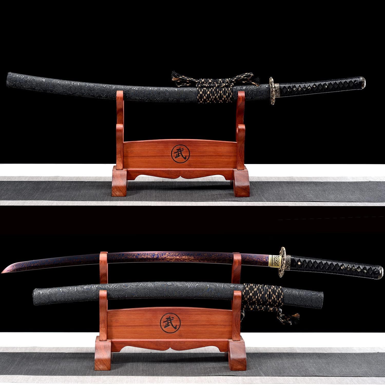 HERO SWORD-Authentic Japanese Katana Damascus Steel/Manganese Steel/High Carbon Steel Real Combat Full Tang Samurai Sword Very Sharp
