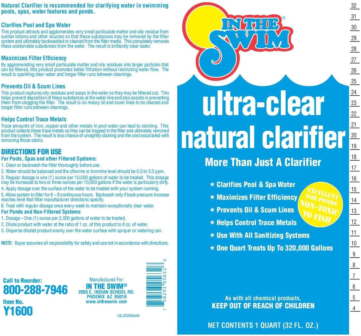 In The Swim Ultra 4-in-1 Clarifier – Swimming Pool & Pond Water Clarifier with Advanced Particle-Binding Formula - 1 Quart - 2 Pack